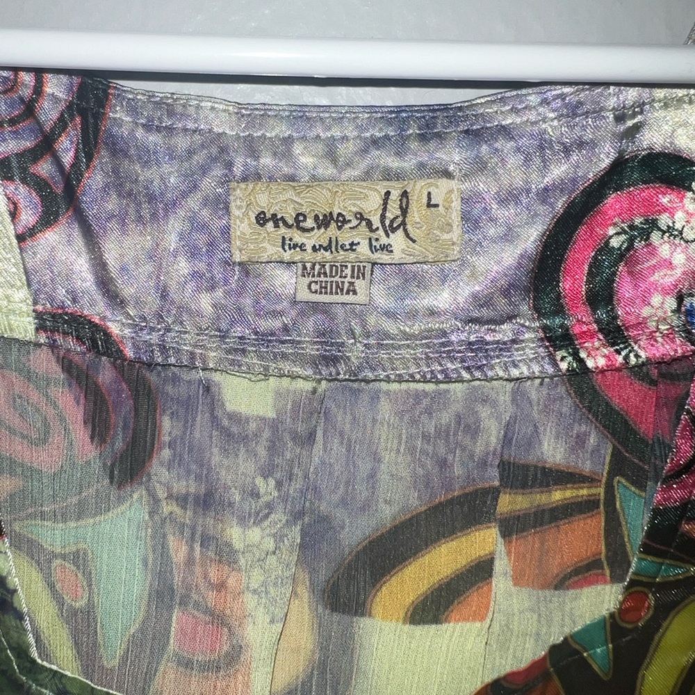 ONE WORLD Multi-Color Sheer Ruffle Boho Blouse - Picture 3 of 8